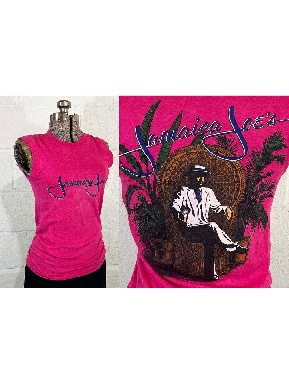 Vintage Jamaica Joe's Souvenir Muscle Tank Single Stitch Tee Pink 1980s Small